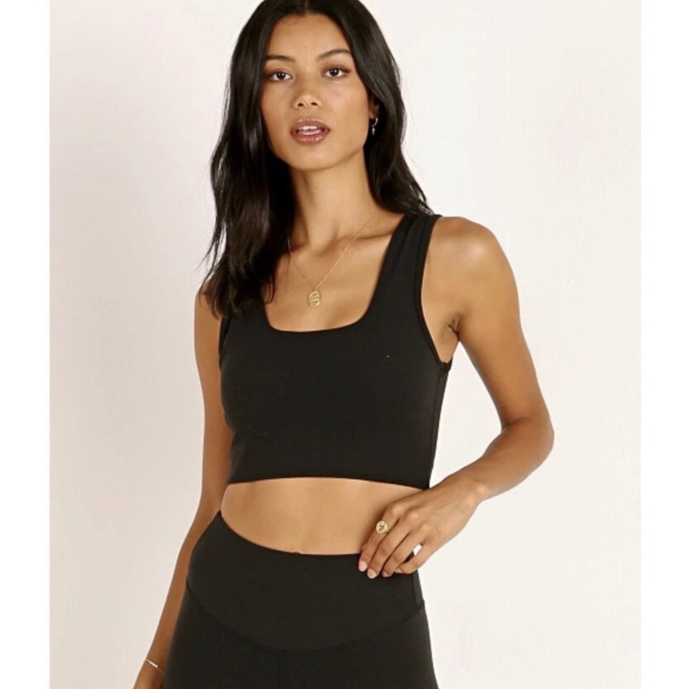 Varley Delta Bra Black Square Neck U-Back Sports Bra Crop Top Small